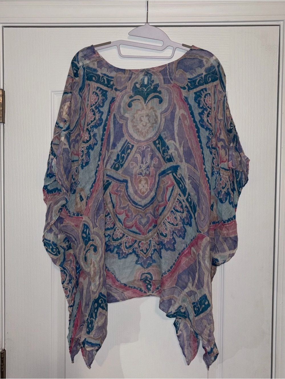 Chico's Sheer Paisley Tunic in Teal and Pink Linen Size L/XL - Picture 4 of 7